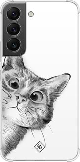 Casimoda Samsung Galaxy S22 shockproof hoesje - Kat kiekeboe Grijs/zilverkleurig