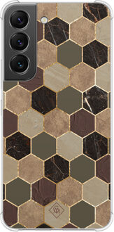 Casimoda Samsung Galaxy S22 shockproof hoesje - Kubus groen bruin Bruin/beige