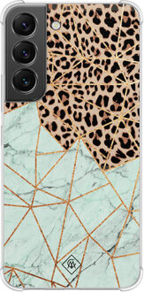Casimoda Samsung Galaxy S22 shockproof hoesje - Luipaard marmer mint