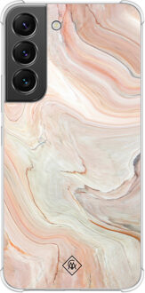 Casimoda Samsung Galaxy S22 shockproof hoesje - Marmer waves Bruin/beige