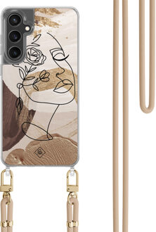 Casimoda Samsung Galaxy S23 FE hoesje met beige koord - Abstract gezicht bruin Bruin/beige