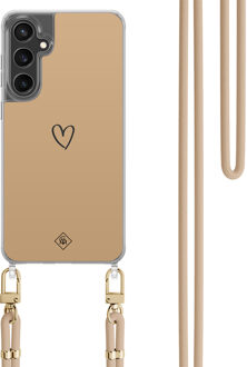 Casimoda Samsung Galaxy S23 FE hoesje met beige koord - Hart bruin Bruin/beige