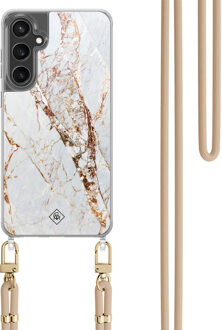Casimoda Samsung Galaxy S23 FE hoesje met beige koord - Marmer goud Goudkleurig