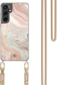 Casimoda Samsung Galaxy S23 FE hoesje met beige koord - Marmer waves Bruin/beige