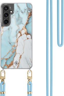 Casimoda Samsung Galaxy S23 FE hoesje met blauw koord - Marmer lichtblauw