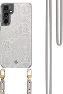 Casimoda Samsung Galaxy S23 FE hoesje met grijs koord - Abstract waves Grijs/zilverkleurig