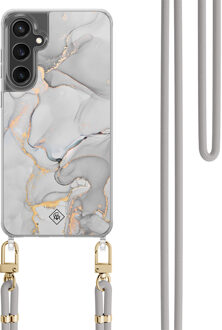 Casimoda Samsung Galaxy S23 FE hoesje met grijs koord - Marmer grijs Grijs/zilverkleurig