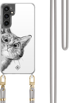 Casimoda Samsung Galaxy S23 FE hoesje met grijs koord - Peekaboo kat Grijs/zilverkleurig