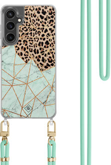 Casimoda Samsung Galaxy S23 FE hoesje met mint koord - Luipaard marmer mint