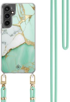 Casimoda Samsung Galaxy S23 FE hoesje met mint koord - Marmer mintgroen