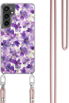 Casimoda Samsung Galaxy S23 FE hoesje met rosegoud koord - Floral violet Paars