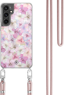 Casimoda Samsung Galaxy S23 FE hoesje met rosegoud koord - Hortensia Paars