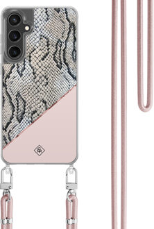 Casimoda Samsung Galaxy S23 FE hoesje met rosegoud koord - Snake print Roze