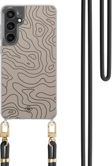Casimoda Samsung Galaxy S23 FE hoesje met zwart koord - Abstract lines Bruin/beige
