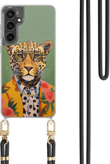 Casimoda Samsung Galaxy S23 FE hoesje met zwart koord - Luipaard hipster Groen