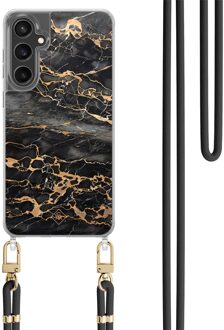 Casimoda Samsung Galaxy S23 FE hoesje met zwart koord - Marmer grijs brons