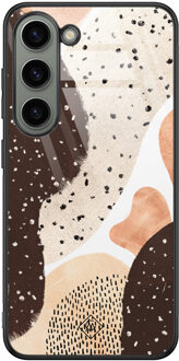 Casimoda Samsung Galaxy S23 glazen hardcase - Abstract bruin mix Bruin/beige
