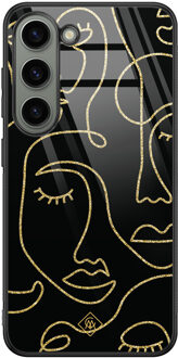 Casimoda Samsung Galaxy S23 glazen hardcase - Abstract faces Zwart, Goudkleurig