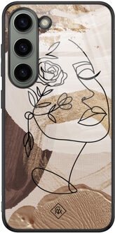 Casimoda Samsung Galaxy S23 glazen hardcase - Abstract gezicht bruin Bruin/beige