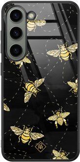 Casimoda Samsung Galaxy S23 glazen hardcase - Bee yourself Zwart, Goudkleurig