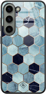 Casimoda Samsung Galaxy S23 glazen hardcase - Blue cubes Blauw