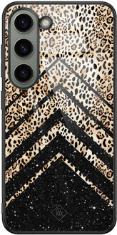 Casimoda Samsung Galaxy S23 glazen hardcase - Chevron luipaard Bruin/beige