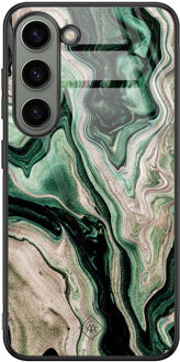 Casimoda Samsung Galaxy S23 glazen hardcase - Green waves Groen