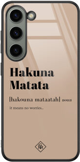 Casimoda Samsung Galaxy S23 glazen hardcase - Hakuna matata Bruin/beige