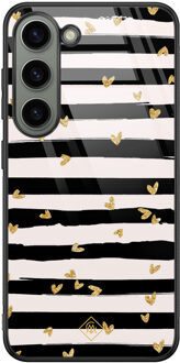 Casimoda Samsung Galaxy S23 glazen hardcase - Hart streepjes Zwart, Goudkleurig