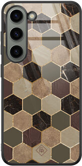 Casimoda Samsung Galaxy S23 glazen hardcase - Kubus bruin groen Bruin/beige
