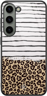 Casimoda Samsung Galaxy S23 glazen hardcase - Leopard lines Bruin/beige