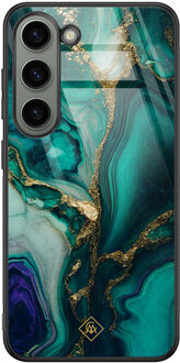 Casimoda Samsung Galaxy S23 glazen hardcase - Marmer groen goud Groen, Goudkleurig