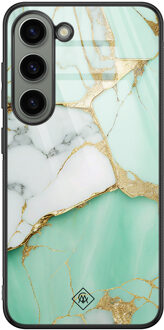Casimoda Samsung Galaxy S23 glazen hardcase - Marmer mint goud Mint, Goudkleurig