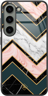 Casimoda Samsung Galaxy S23 glazen hardcase - Marmer triangles Multi
