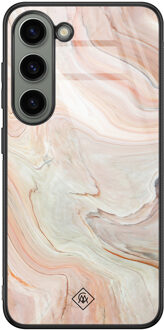 Casimoda Samsung Galaxy S23 glazen hardcase - Marmer waves Bruin/beige