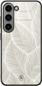 Casimoda Samsung Galaxy S23 glazen hardcase - Palmy leaves beige Bruin/beige