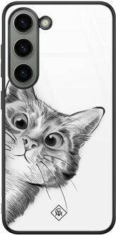 Casimoda Samsung Galaxy S23 glazen hardcase - Peekaboo kat Wit