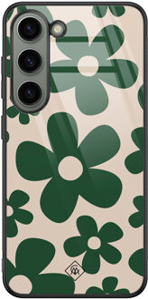 Casimoda Samsung Galaxy S23 glazen hardcase - Retro flowers groen