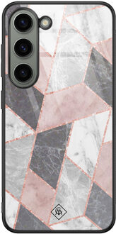 Casimoda Samsung Galaxy S23 glazen hardcase - Stone grid Roze