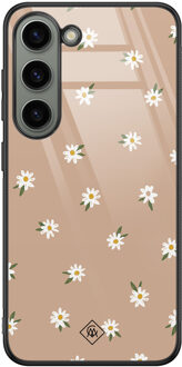 Casimoda Samsung Galaxy S23 glazen hardcase - Sweet daisies Bruin/beige