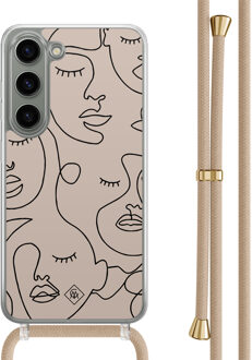 Casimoda Samsung Galaxy S23 hoesje met beige koord - Abstract faces Bruin/beige