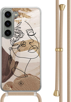 Casimoda Samsung Galaxy S23 hoesje met beige koord - Abstract gezicht bruin Bruin/beige