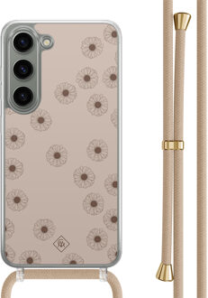 Casimoda Samsung Galaxy S23 hoesje met beige koord - Cute flowers Zwart