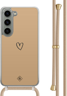 Casimoda Samsung Galaxy S23 hoesje met beige koord - Hart bruin Bruin/beige