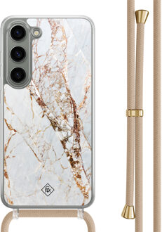 Casimoda Samsung Galaxy S23 hoesje met beige koord - Marmer goud Bruin/beige
