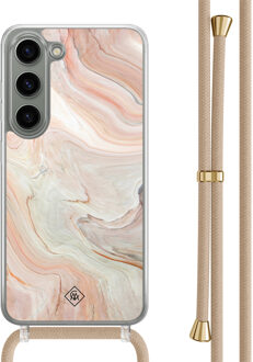 Casimoda Samsung Galaxy S23 hoesje met beige koord - Marmer waves Bruin/beige
