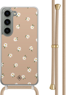 Casimoda Samsung Galaxy S23 hoesje met beige koord - Sweet daisies Bruin/beige