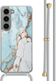 Casimoda Samsung Galaxy S23 hoesje met grijs koord - Marmer lichtblauw