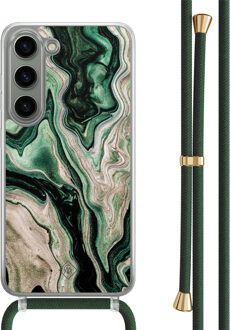 Casimoda Samsung Galaxy S23 hoesje met groen koord - Green waves Zwart