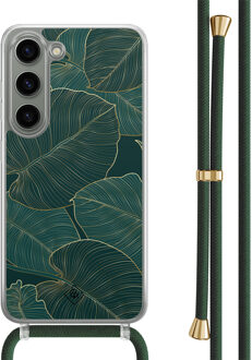 Casimoda Samsung Galaxy S23 hoesje met groen koord - Monstera leaves Zwart, Goudkleurig